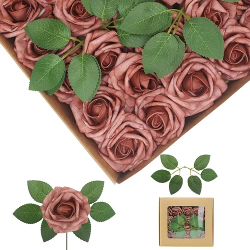 Vista 11 de Flores artificiales, rosas falsas de espuma de aspecto real, combo de flores artificiales de boda para ramos de boda, centros de mesa, arreglos
