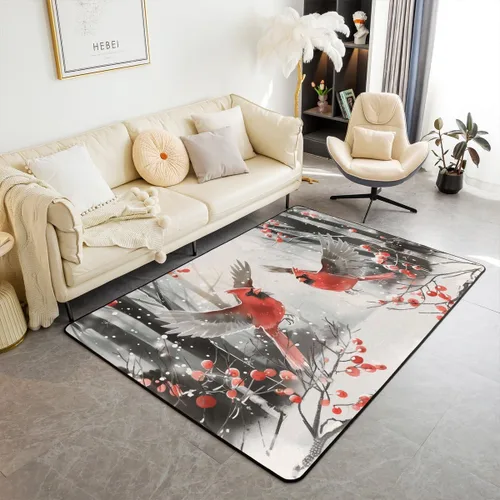 Vista 20 de Erosebridal Alfombra de área de Feliz Navidad para niños, cardenales rojos, alfombra de sala de estar, 3 x 5 mas, alfombra decorativa de cabaña