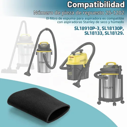 Vista 3 de 2 piezas 25-1202 filtro de espuma para Stanley 1-5 galones húmedo/seco