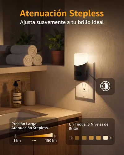 Vista 3 de Lyridz - Luces nocturnas LED enchufables en la pared con sensor de movimiento, luz nocturna regulable de 1 a 150 lm para interior, para dormitorio