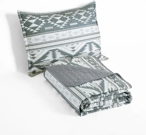 Vista 9 de Chezmoi Collection Remy - Juego de edredón de 2 piezas con motivo geométrico del suroeste, multicolor, gris, blanco, marrón claro, juego de colcha
