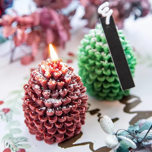 Vista 3 de 5 moldes de silicona de Navidad, 4 moldes de silicona para velas de árbol de Navidad y cono de pino, molde en forma de tema de Navidad para velas