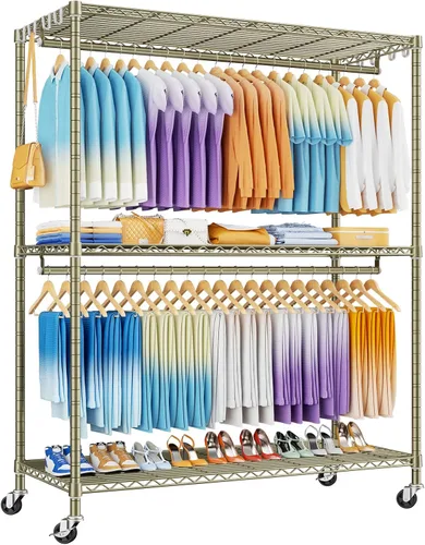 Vista 9 de P8 Perchero de Ropa Resistente (Con Diseño de Ancho Extendido) Percheros Rodantes para Colgar Ropa, Perchero Portátil con Ruedas Bloqueables, 51.2