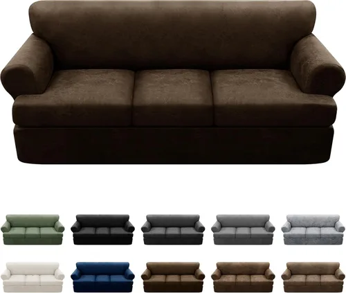 Vista 88 de Fundas para Sillón de 2 Piezas con Cojín en T, Fundas de Aspecto de Cuero para Sofá, Fundas para Sillas, Protector de Muebles Elástico, Funda