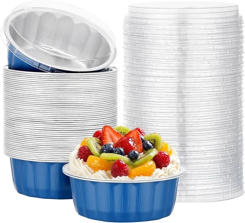 Vista 34 de Beasea Disposable Ramekins with Lids, 50 Pack 8oz 235ml Aluminum Foil Baking Cups with Lids, Aluminum Creme Brulee Ramekins Muffin Cupcake Pudding
