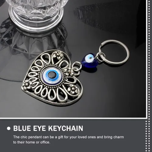 Vista 7 de BESPORTBLE 2 llaveros turcos de mal de ojo, corazón hueco, ojo azul, dije de cuentas de ojo azul, adorno para mujeres y hombres