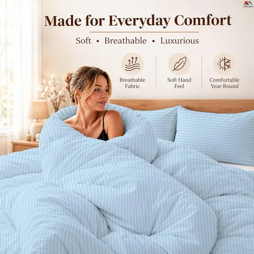 Vista 21 de ARlinen Juego de funda de edredón de tamaño individual, 100% algodón egipcio, juego de ropa de cama de 3 piezas con cierre de cremallera, incluye 1