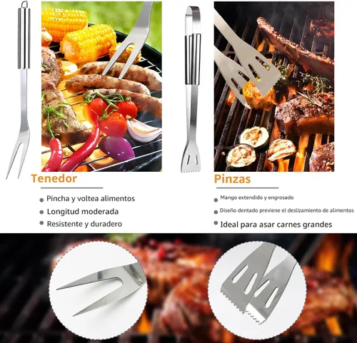 Vista 3 de 11 piezas de accesorios para parrilla de barbacoa de acero inoxidable, regalos para papá en el día del padre, juego de herramientas de parrilla