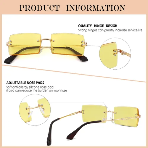 Vista 44 de Gafas de sol rectangulares para hombres/mujeres, gafas de sol pequeñas sin montura cuadrada