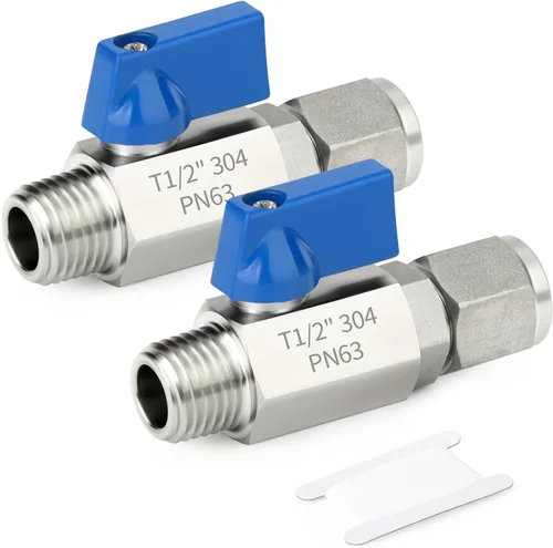 Vista 10 de TAISHER 1PCS 304 de compresión de acero inoxidable mini válvula de bola interruptor de apagado, tubo de 1/2 "OD x 1/2" NPT macho