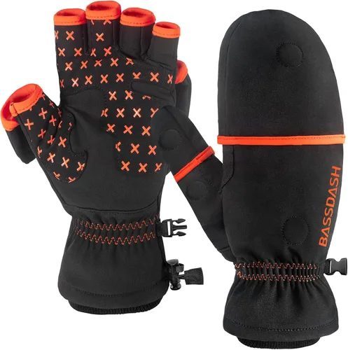 Vista 6 de BASSDASH WinteFlex Guantes de pesca en hielo aislantes con protección contra el frío, sin dedos, resistentes al agua para hombres y mujeres