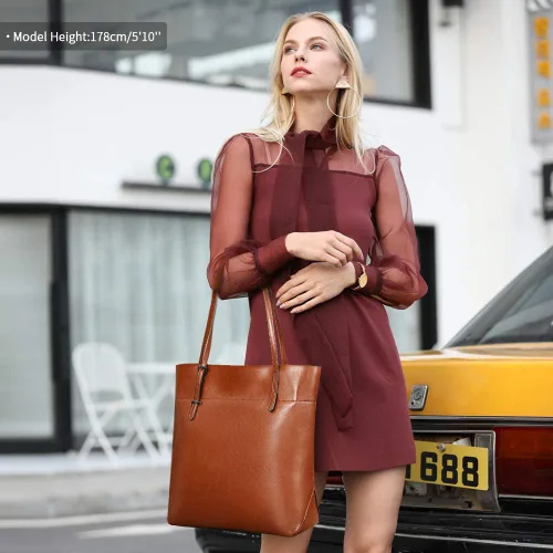 Vista 2 de Kattee Bolso de hombro de cuero genuino vintage para mujer con asas ajustables