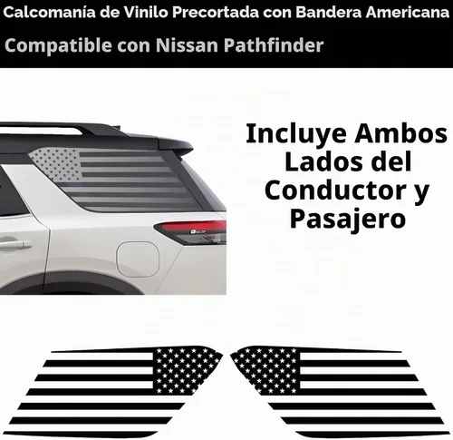Vista 4 de BOGAR TECH DESIGNS - Calcomanía de vinilo precortada con diseño de bandera americana para ventana, compatible con Nissan Pathfinder 2022-2025, negro