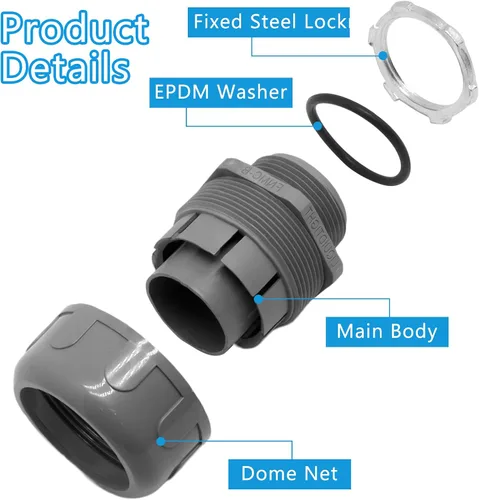 Vista 3 de Conector de conducto hermético no metálico, accesorios de conducto flexibles Accesorios eléctricos de PVC (1-1/4 pulgadas, 5 piezas)