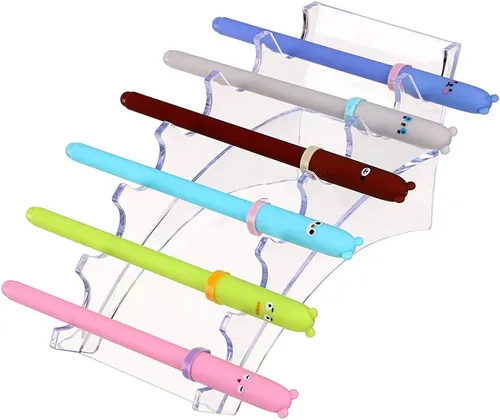 Vista 5 de Hipiwe Soporte de acrílico para bolígrafo, soporte organizador de brochas de maquillaje transparente, soporte organizador de 6 ranuras, cepillo