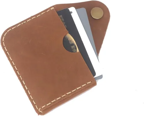 Vista 8 de Leather Card Holder Wallet, Compact Design with Slots for Cards and Cash (light brown)