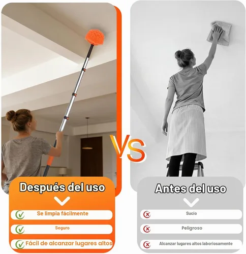 Vista 6 de LAANPOLE 26FT Reach Dusters for Cleaning, Ceiling Fan Cleaner Duster with Extension Pole, Wall and Baseboard Cleaner Mop with Handle for Window