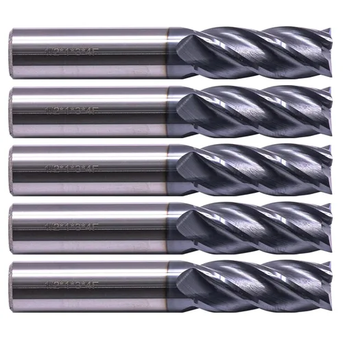 Vista 2 de BestParts 5 fresas cuadradas de carburo sólido de alto rendimiento, revestimiento AlTiN, 4 flautas, hélice de 30 grados, diámetro de corte de 1/2