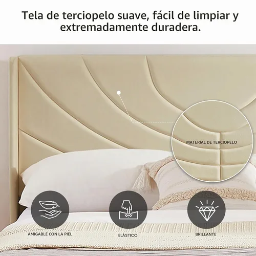 Vista 8 de VECELO Marco de Cama Tamaño Twin Plataforma Tapizada con Cabecera de Tela Ondulada/Soporte de Listones de Madera/No Necesita Somier/Base de Colchón