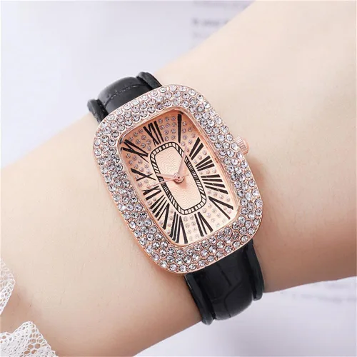 Vista 5 de CdyBox Popular reloj de diamante PU pulsera de cuero mujeres moda cuarzo reloj 4 paquete