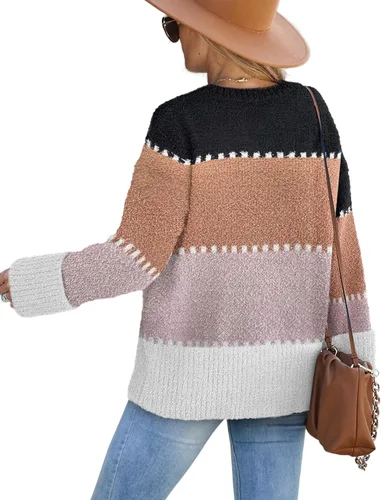 Vista 5 de XIEERDUO Suéteres de gran tamaño para mujer, cuello redondo, manga larga, tejido mullido, suéter cálido