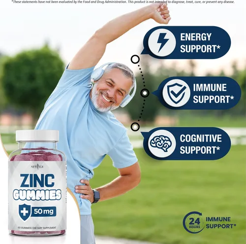 Vista 3 de NEW AGE Gomitas de zinc - Suplemento de zinc de 50 mg, suplemento inmunológico, antioxidante, sin OMG (60 unidades (paquete de 1))