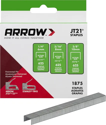 Vista 2 de Arrow Paquete múltiple de grapas de alambre fino 21MP1 JT21 para pistolas de grapas y grapadoras, uso para tapicería, paquete 1875 y Arrow 508 Heavy