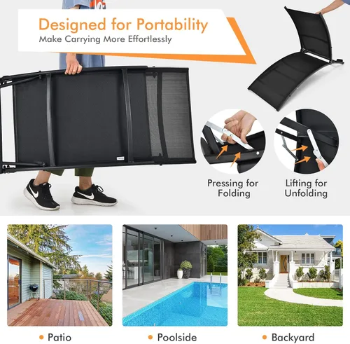 Vista 6 de COSTWAY 2 piezas de tumbona plegable para patio, reclinable, ajustable, apilable, color negro
