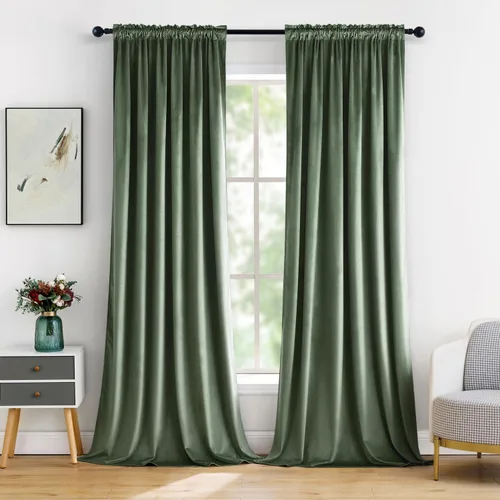 Vista 21 de MIULEE - Juego de 2 paneles de cortinas negro opacas y térmicas de terciopelo para la sala de estar y dormitorio, con bolsillo para cortinero, de 63