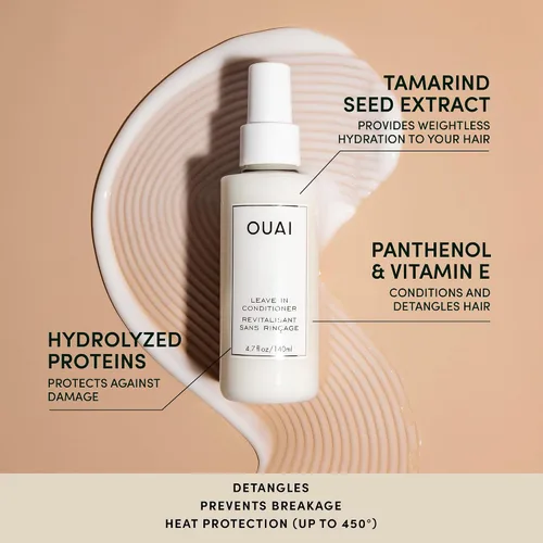 Vista 2 de OUAI Paquete de peinado y tratamiento del cabello, incluye acondicionador sin enjuague y champú desintoxicante, productos para el cuidado