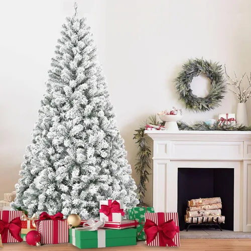 Vista 9 de Liguanow Árbol de Navidad artificial preiluminado de 7 pies con 400 luces LED blancas cálidas, árbol de Navidad delgado realista con bisagras y Azul