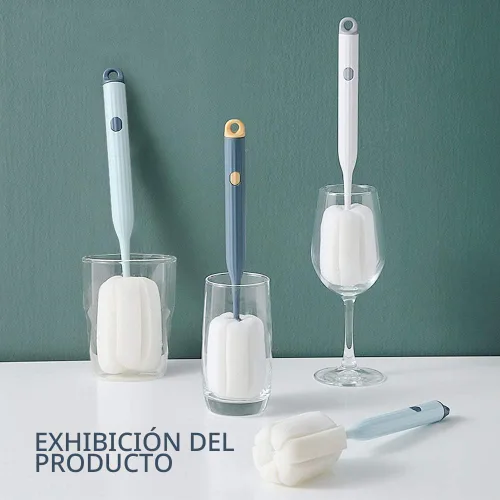 Vista 5 de Cepillo suave para botellas, 2 cepillos de esponja suave y fácil de limpiar, el cepillo de esponja para biberón puede eliminar eficazmente los Azul