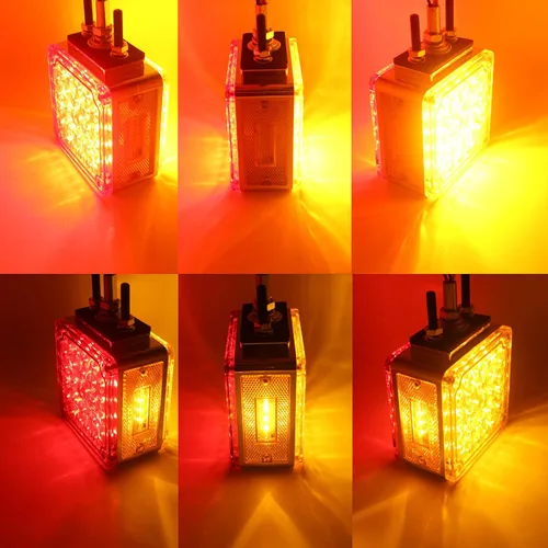 Vista 2 de Luces intermitentes cuadradas de doble cara, color ámbar/rojo, 52 LED