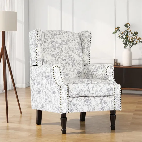 Vista 16 de High Back Accent Chair, Fabric Upholstered Armchair Wingback Chair for Living Room, Comfy Bedroom Reading Seat with Solid Wood Legs, Beige