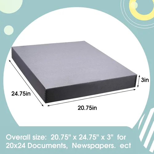 Vista 2 de Golden State Art, Caja de almacenamiento para archivos, Caja de almacenamiento de museo sin ácidos con tapa frontal y bordes de metal para guardar