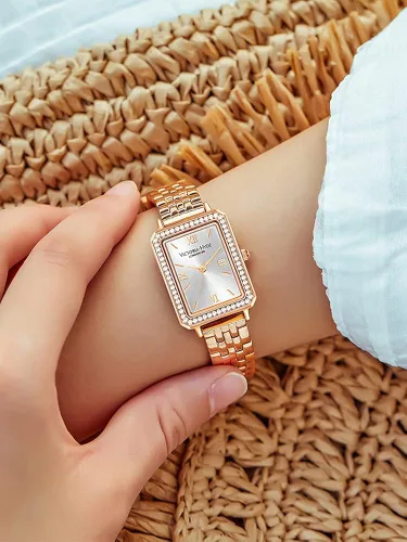 Vista 4 de VICTORIA HYDE Relojes para mujer, esfera de nácar verde, correa de cuero auténtico, caja rectangular clásica