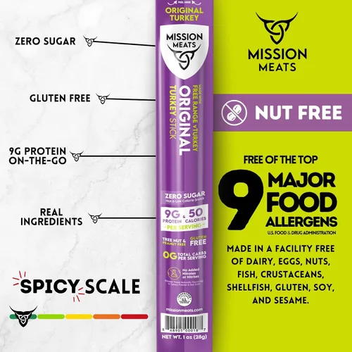Vista 2 de Mission Meats - Snacks Keto sin azúcar, palitos de pavo de gama libre enteros 30 sin gluten, sin MSG, nitrato y nitrito, paleo, bocadillos