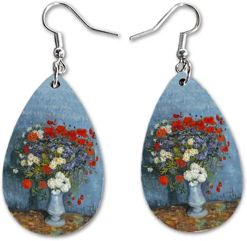 Vista 28 de Van Gogh - Juego de aretes colgantes divertidos Lindos aretes de joyería para niñas y mujeres Impresión de doble cara Regalo de cumpleaños