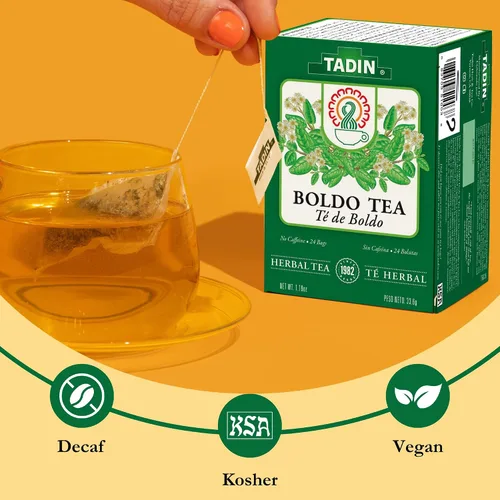 Vista 4 de Tadin Té Boldo, té de hierbas, sin cafeína, 24 bolsas de té por caja, paquete de 1