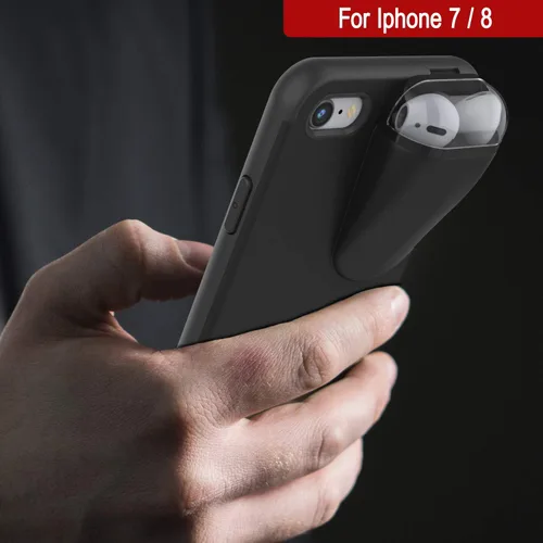 Vista 4 de Punkcase Funda de carga para iPhone 7 Airpod Funda delgada y duradera 2 en 1 diseñada para iPhone 8/7 (4.7 pulgadas) Protege tu teléfono + Negro
