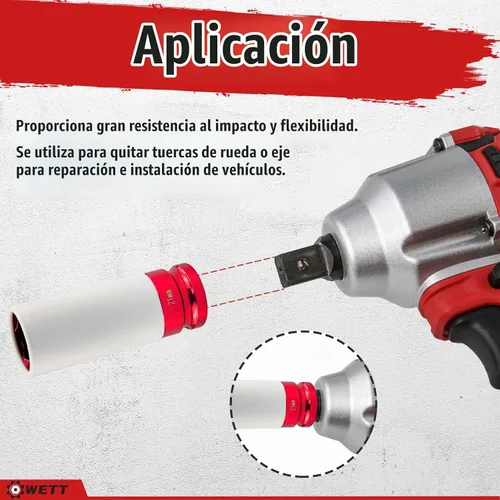 Vista 7 de WETT Juego de 4 piezas de 1/2 pulgada de tuerca de rueda con enchufe, protector de rueda de pared delgada con enchufe de impacto profundo, acero