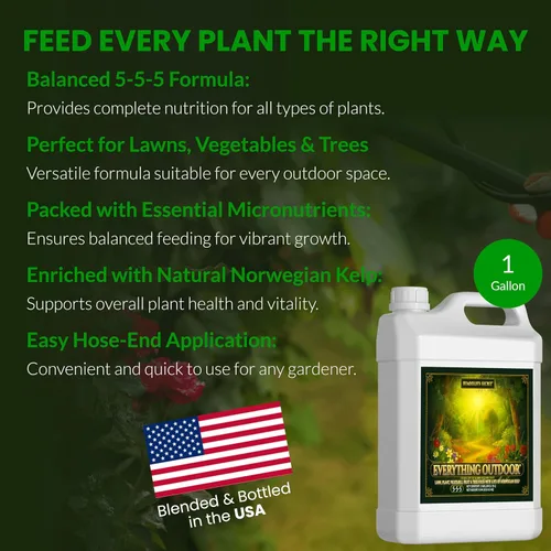 Vista 4 de Humboldts Secret Fertilizante líquido Everything Outdoor 5-5-5 con algas noruegas y micronutrientes para césped, jardines, verduras, flores