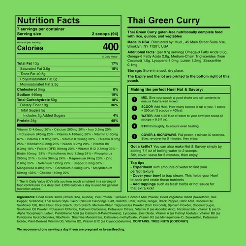 Vista 4 de Huel Sustituto instantáneo de comida caliente y salada, curry verde tailandés, 14 cucharadas empaquetadas con alimentos 100% nutricionalmente