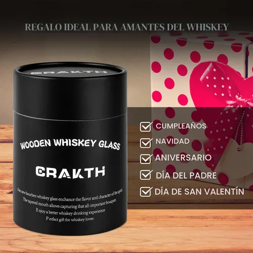 Vista 6 de CRAKTH Taza de vidrio de whisky de madera carbonizada, regalo de bourbon