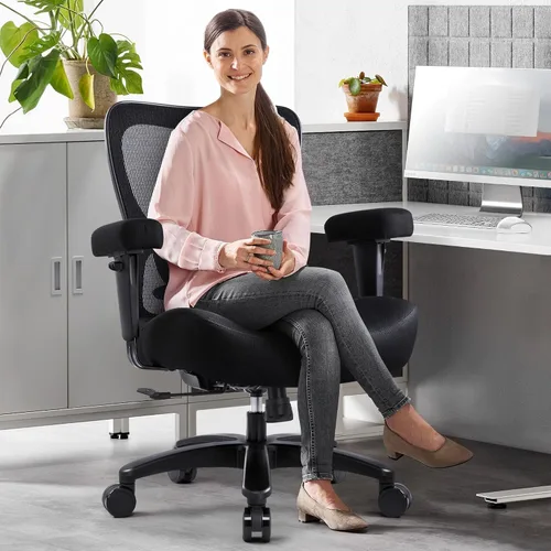 Vista 2 de Silla de escritorio de oficina grande y alta, 500 libras, silla de escritorio ergonómica de malla resistente
