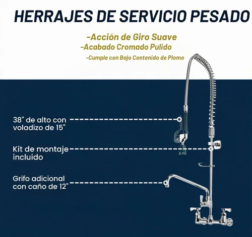 Vista 7 de Krowne 17 - 109WL - Montaje central de pared para pre-enjuague con llave complementaria de 8 pulgadas, boquilla de 12 pulgadas, bajo en plomo
