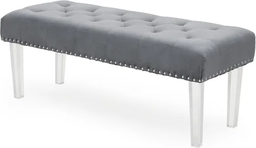 Vista 10 de Magshion Banco otomano de terciopelo de 45 pulgadas de longitud con patas de metal, banco de cama auxiliar con patas de metal dorado, banco tapizado