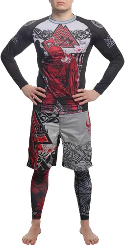 Vista 4 de Hardcore Training Camiseta de compresión para hombre, manga larga, Jiu Jitsu, MMA No-Gi, BJJ apretada, capa base de combate