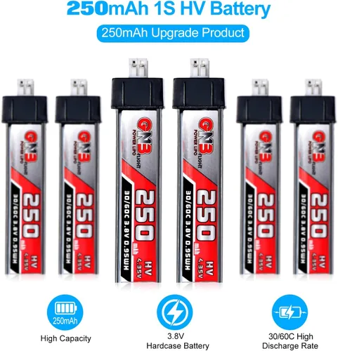 Vista 3 de 6pcs 250mAh 1S Batería 3.8V LiHV 30C/60C JST-PH2.0 Conector LiPo Batería para Emax Tinyhawk, Mobula7 FPV Racing Drone