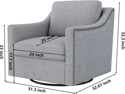 Vista 3 de Olela Silla giratoria para sala de estar, dormitorio, sillón de gran tamaño, moderno barril redondo con brazo en línea de tela (gris)